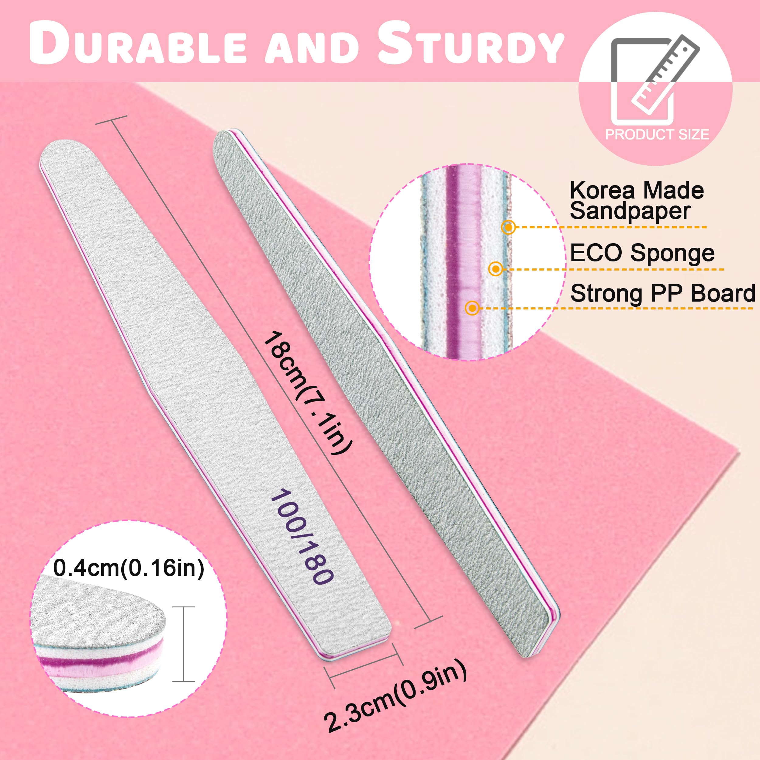 Professional Nail Files, Emery Board Nail File for Natural Nails 100/180/240 Grit Nail Files for Acrylic Nails 12pcs Fine Grit Nail File Manicure Tools Coarse Fingernail Files (100/180 Grit)